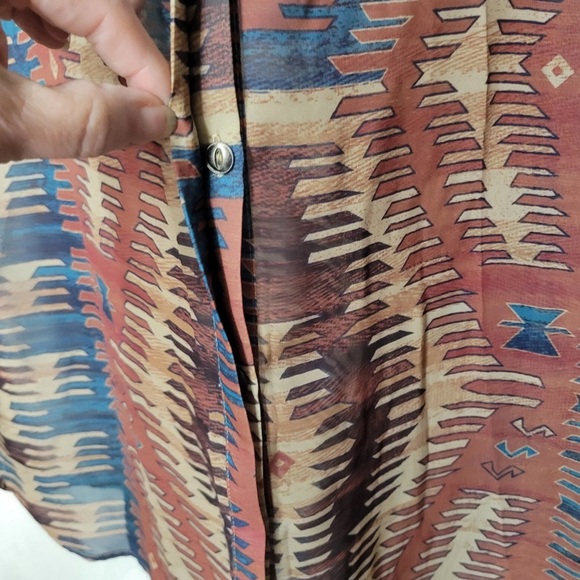 Double D Ranch Button Shirt Blouse Medium Long Sheer Aztec Southwestern Western - Picture 8 of 15